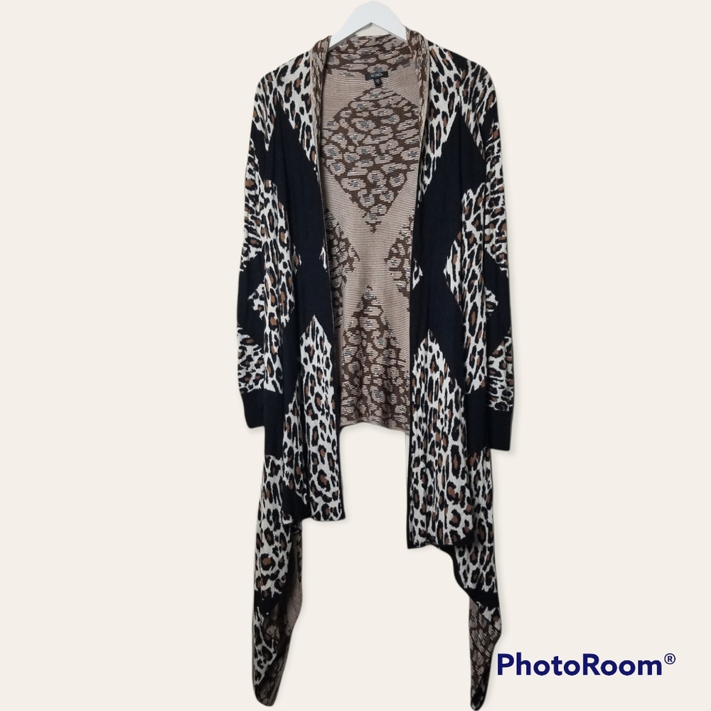 Vintage XOXO Leopard Cheetah Print Handkerchief Hem Cardigan Sweater Size Large